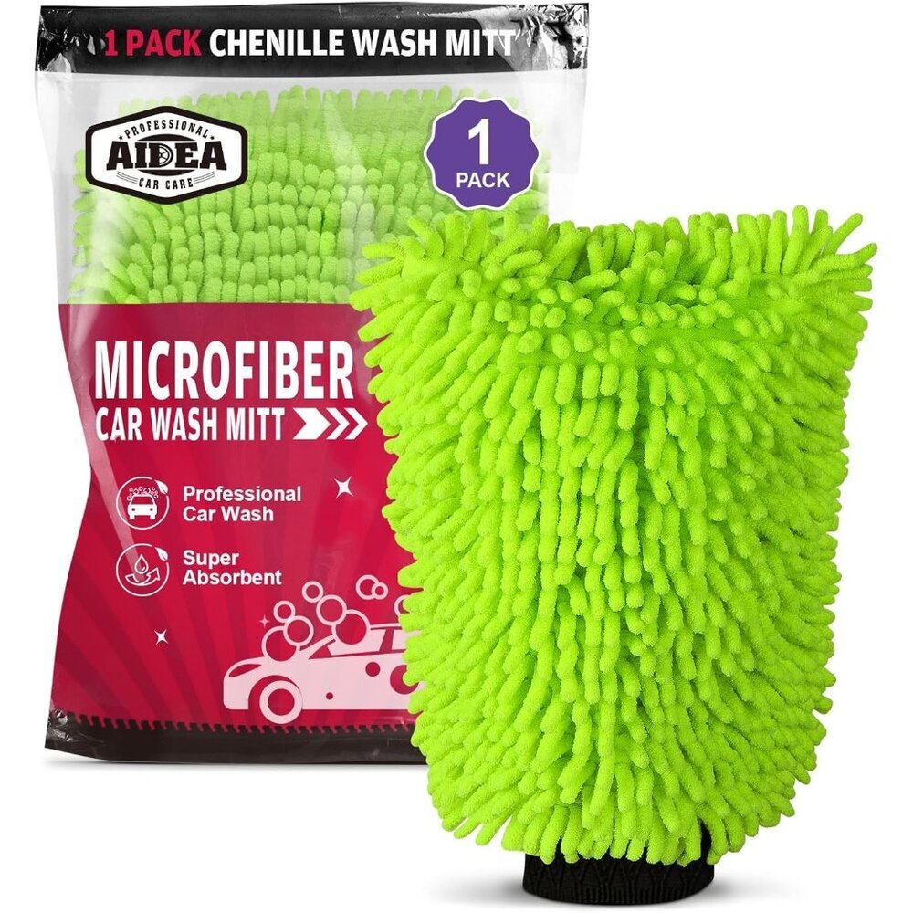 Car Wash Mitt Microfiber, 1PK-Scratch-Free& Lint-Free, Premium Chenille Microfib